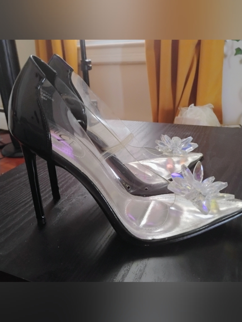 Clear PVC and Silver Stiletto Heels with Flower Accent